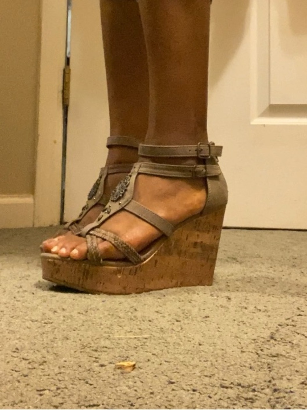Taupe Ankle High Zip Up Wedges